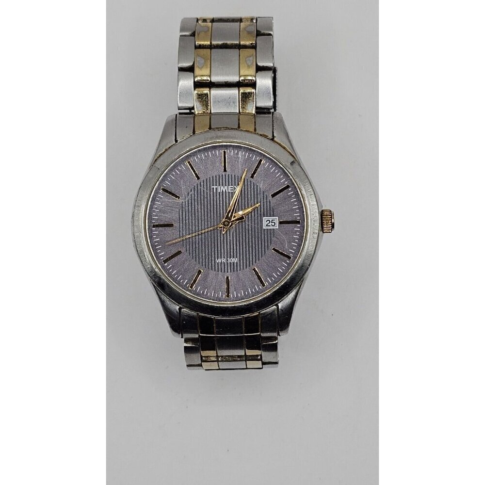 Timex Elevated Classic Watch Men Silver Gold Tone Date 30M  7.25" Not Working